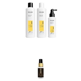 Nioxin Nioxin Scalp + Hair Thickening System 1 - Hair Thickening System for Natural Hair with Light Thinning, Full Size - 3 Month Supply + Sebastian Professional Dark Oil Lightweight Hair Styling Oil, Trial