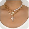 Pearl Cross Necklace with Vintage Seal Inlaid Pearl Necklace Gold