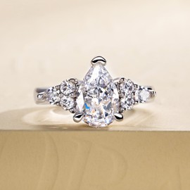 Gobaalele 3CT Cubic Zirconia Engagement Ring Pear Cut 5A Grade D Color CZ Wedding Ring Simulated Diamond Promise Anniversary Ring for Women Size7