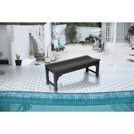All-Weather Black Adirondack Bench with Backless HDPE Seat Wood Texture UV Resistant Poly Lumber for Patio Backyard Balconycolor: as Pic Color