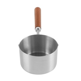 Laroal Stainless Steel Milk Pan 250ml Small Pan Milk Pan with Pour Lip Anti-scalding Wooden Handle Suitable for Restaurant Home Kitchen