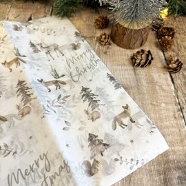 Silver Deer Christmas Wrapping Tissue Paper, Festive Animals Wrap, Christmas Wrap Tissue, Traditional Christmas 5 Sheets