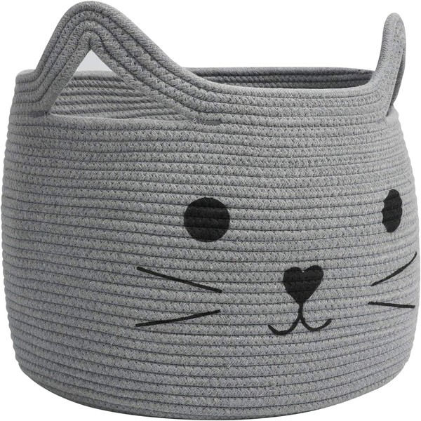 Goodpick Laundry Basket Large Cotton Jute Basket Storage Basket for Clothes Blankets in Living Room Toy Cushion in Children's Room Pet Basket as Cat Bed 40 x 30 (D×H), Grey