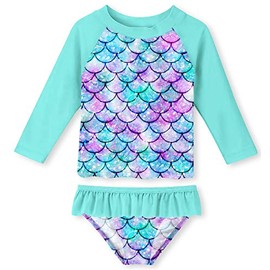 UNIFACO Girls Swimsuit Flower Print Rash Guard Sets 2-Piece Summer Casual Beach Swimsuit Set - Long Sleeve Novelty Bikini Size 6T 7T