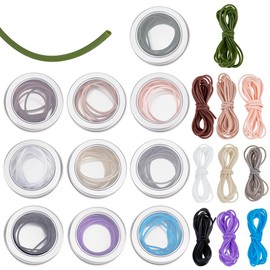 BENECREAT 10 Pieces Mesh Holder Cords, 2 mm Rubber Hose Cord, 10 Colours, Hollow Tube Rubber Cords with Storage Tin for Knitting, Crafts, Jewellery Making, Beading Bracelets, 2m/Piece