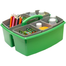 Storex Large Classroom Caddy with Cups, 13 x 11 x 6.575 Inches, Green, Case of 2 (00983U02C)
