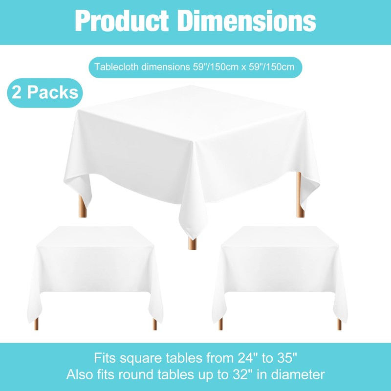 EOGRFW 2 Packs White Square Tablecloth, Table Cloth 140x140 cm/55"x55",