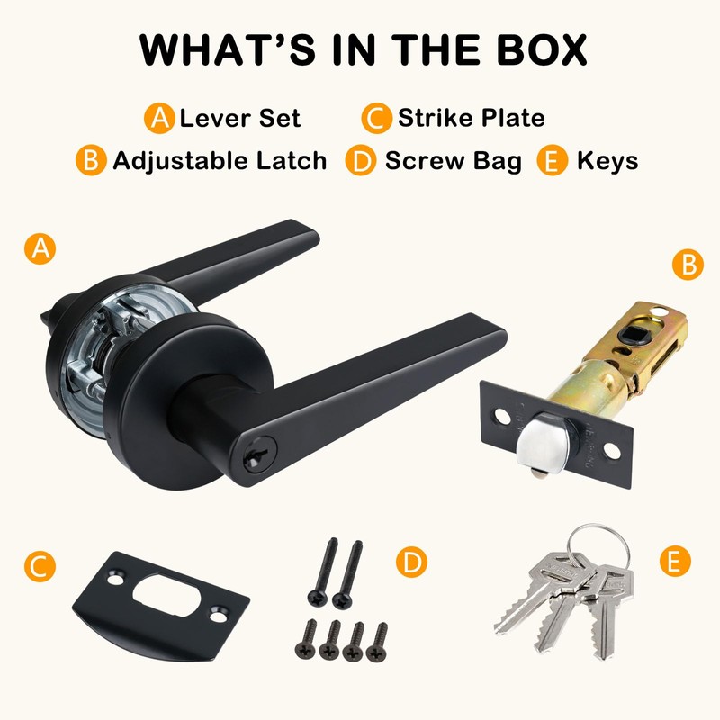 HISAFE Matte Black Keyed Entry Door Levers with Lock, Heavy