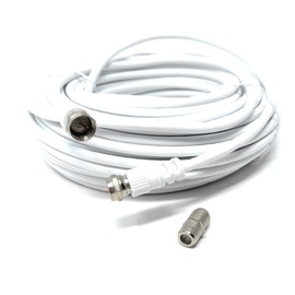 20m F-Type Connector TV RG6 Cable With (F-Type Female Coupler) Compatible With STB, Dish TV, Satellite, Antenna Coax Cable Lead White 65ft