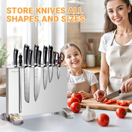 Nanbone Magnetic Knife Block Without Knives, Stainless Steel Magnetic Knife Holder Stand with Strong Knife Magnet, Double-Sided Knife Magnetic Strip Knifes Storage Organizer for Kitchen Counter Top