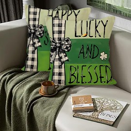 Mtruil St. Patrick's Day Pillow Covers 18x18 Inch 4 Pcs Green Clover Pillow Cases Happy St. Patrick’s Day Pillow Cover Lucky Pillows for Girls, Home Pillow Case for Holiday Happy Home Decoration