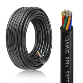 50FT 18 Gauge 8 Conductor Electrical Wire, 18AWG PVC Thermostat Wire, Low Voltage Landscape Wire, Flexible Cord for LED Lighting Strips Automotive Garden Bell Speaker
