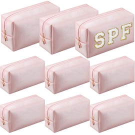 9 Bolsas de Maquillaje de Preppy Bolso Cosmético de Cuero PU Estuche Cosmético Neceser Impermeable Estuche de Lápices Monedero de Viaje Organizador Cosmético (Oro Rosa)