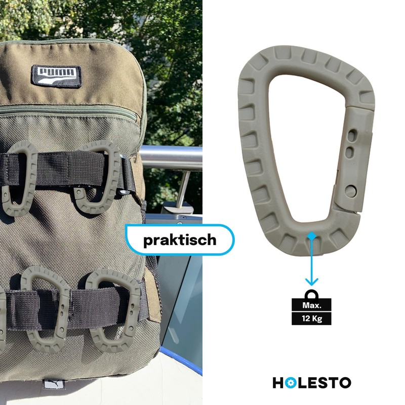 Holesto Plastic Carabiner - Tactical Carabiner Clip Black - Durable