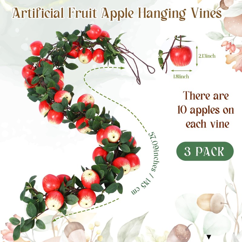 Suncalla 3 Pcs Artificial Apple Garland 57inch Fake Apples Bunch