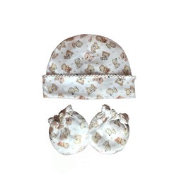 Newborn Baby hat and Glove Set with Baby Bear Print in Pima Cotton