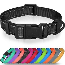 Joytale Reflective Dog Collar, Adjustable Nylon Pet Collar with Quick-Release Buckle for Medium Dogs, Black, M