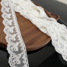 5 Yards Cotton Bowknot Eyelet Lace Trim Ribbon for Sewing Crafts Wedding Decoration Gift Wrap, 1.4 Inch Wide (White)