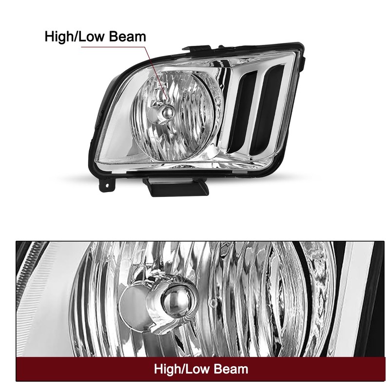 JSBOYAT Headlight Assembly Pair for 2005-2009 Ford Mustang OEM Halogen
