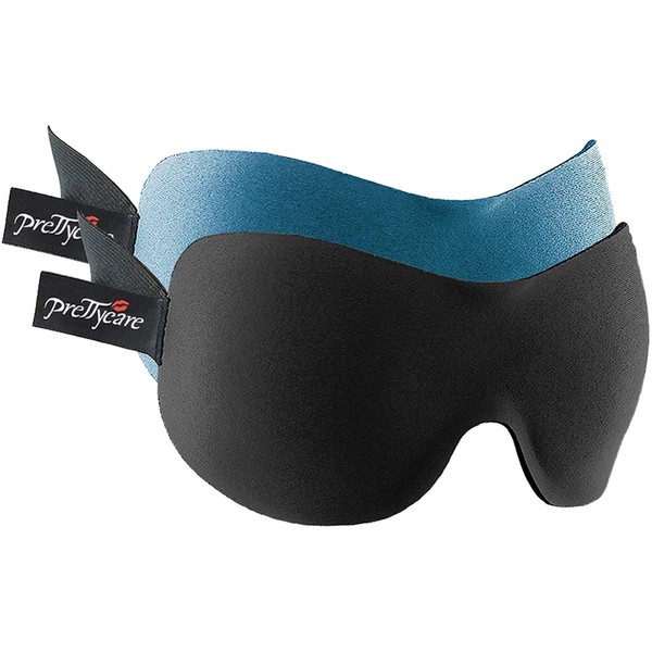 PrettyCare Sleep Mask 2 Pack,Eye Mask for Sleeping 3D Contoured Sleeping Mask Blackout Out Light - Blindfold Airplane with Ear Plugs, Night Masks with Travel Bag