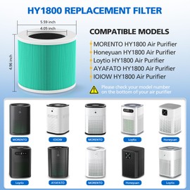 4 Pack HY1800 HEPA Replacement Filter Compatible with CHIVALZ/MORENTO/Loytio/Honeyuan/AYAFATO/IOIOW HY1800 Air Purifier, 3-in-1 Filtration System HY1800 Replacement Filter