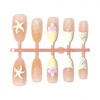 24Pcs Flower Press on Nails Medium Almond French Tip Fake