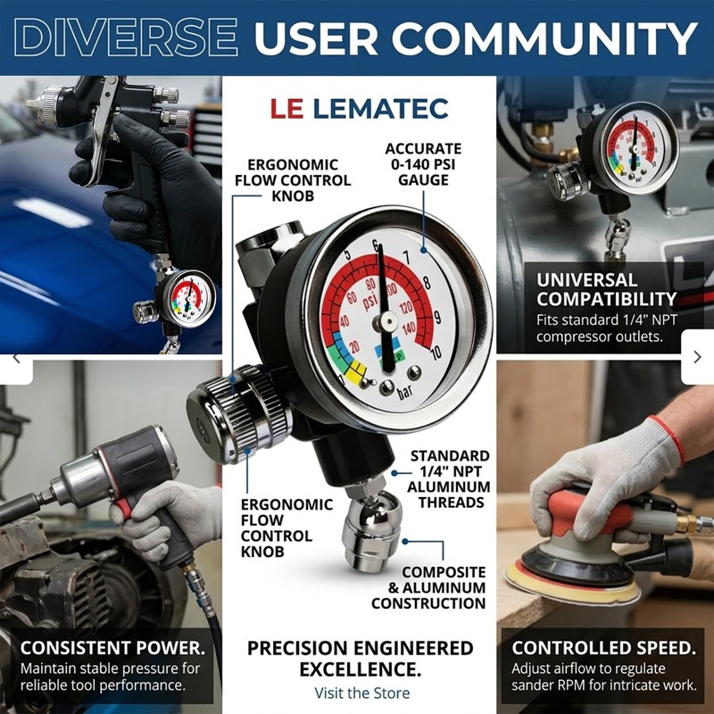 LE LEMATEC Air Pressure Regulator with Gauge - 1/4 NPT