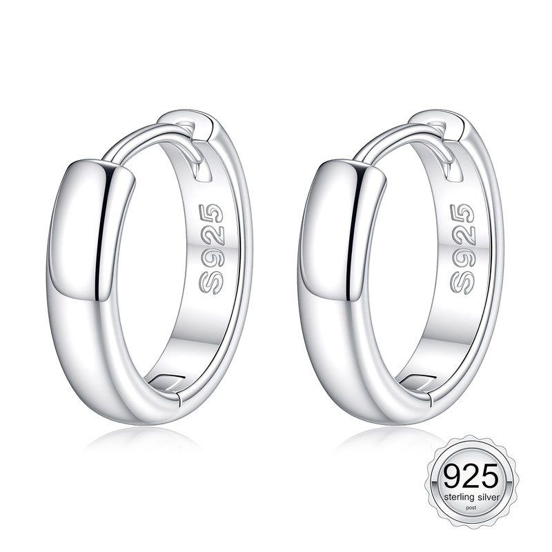 FIMHUT 925 Sterling Silver Thick Small Huggie Hoops Earrings For
