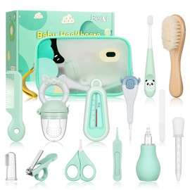 Baby Healthcare and Grooming Kit - Nursery Essentials Baby Registry Shower Gift for Newborns Infants Toddlers Boys Girls 13pcs - Green