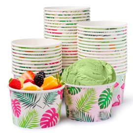 ROYAL BLUEBONNET Flamingo Snack Bowls – 48 8oz Tropical Snack Cups, Flamingo Ice Cream Bowls Disposable, Tropical Paper Cups, Flamingo Ice Cream Cups, Tropical Bowls, Flamingo Snack Cups (Flamingo)