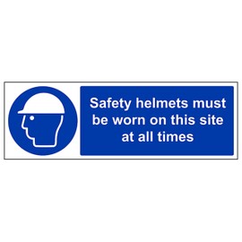 V Safety Hard Hats Must Be Worn At All Times 300 x 100 mm - 2mm Super-Tough Rigid Plastic Safety Sign