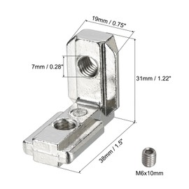 sourcing map 10Pcs T Slot L-Shape Interior Inside Corner Connector with M8 Screws and Wrench for 4545 Series Aluminum Extrusion Profile, Slot 19mm, Silver Tone