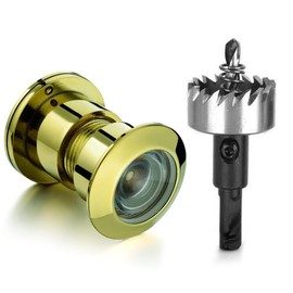 TOGU 3828 Brass Extra Larger peep Holes for Door with 1-1/10“ Drill Bit, 220-degree Door viewer Peephole with Privacy Cover, Fitting Door Thick from 1-3/5" to 2-1/5", PVD Gold Finish