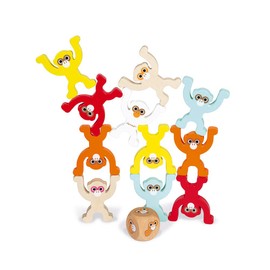 Janod - Monkey Pyramid - Wooden Board Game for Children - Skill Game Water Based Paint - FSC Certified - From 3 Years, J02633, White