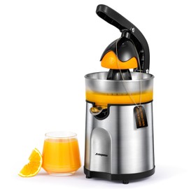 Amzpass Electric Orange Juicer, Citrus Juicer Squeezer with 2 Interchangeable Cones, 160W Electric Juicer Machine with Stainless Steel Body & Transparent Juice Collector for Lime Grapefruit Lemon