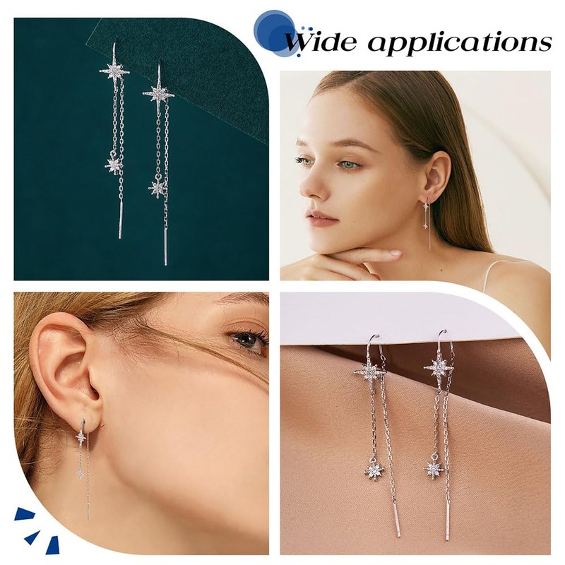 CRAFTYMELODY 925 Sterling Silver Star Ear Thread Drop Dangle Earrings