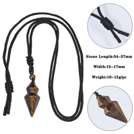 mookaitedecor Natural Tiger's Eye Crystal Necklace for Women Men Crystal Point Pendant Necklace, Faceted Double Point Semi Precious Stone Necklace Chakra Reiki Healing Crystal Jewellery Gift