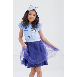 Bluey Big Girls Mesh Cosplay Short Sleeve Dress Blue 10