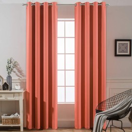 Yakamok Thermal Curtains Blackout Curtain Panels, Room Darkening Solid Grommet Top Window Drapes for Dedroom, 2 Tie Backs Included,（52x84 inch, Coral Orange, 2 Panels