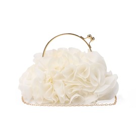 Jywmsc Women's Floral Clutch Purses Satin Flower Evening Bag Party Prom Handbags, White, Elegant