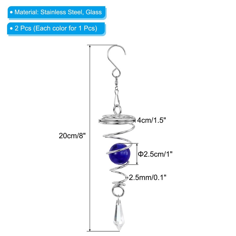PATIKIL 2Pcs 8" Gazing Ball Spiral Tail Wind Spinners with