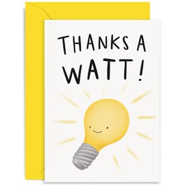 Old English Co. Funny Thank You Card for Him or Her - Lightbulb Pun 'Thanks A Watt' Cute Thank You Card for Friends and Family - Just To Say Card for Him or Her | Blank Inside with Envelope