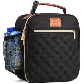 Lunch Box Reusable Lunch Bag for Men Women Adults,Insulated Lunch Bag Waterproof Lunch Box Cooler,Small Lunch Box With Side Pockets for Work Office School Travel Picnic-Black