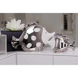 Casablanca 2tlg. Figurenset Fisch Fin Atlantik weiß silber Porzellan Bad Deko Figur Skulptur 76747