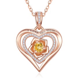 Sterling Silver November Birthstone Necklace Birthday Gift for Women Rose Jewellery Gifts for Mom Grandma with Yellow Citrine Pendant