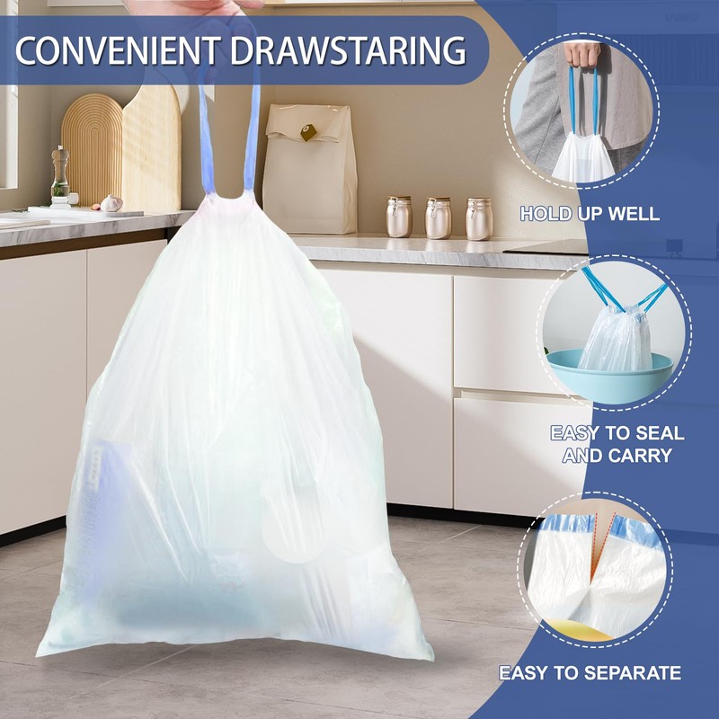 240 Count 2 Gallon Trash Bags Drawstring - Thick Small