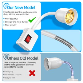 E26/E27 Plug in Light Bulb Socket Adapter with On/Off Switch 360° Fully Flexible Plug-in Bulb Socket Adapter for Bedrooms Night Lights & Table Lamps 2-Pack