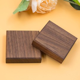 Cuyacili 2pcs Walnut Square Risers Wood Jewelry Display Riser Stand Small Toy Holder Table Top Black Walnut Base for Bracelet Rings Keys Watch Necklace and Other Accessories 2.4x2.4inch