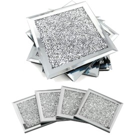 Glamified 4 x Square Mirrored Crushed Crystal Coasters Sparkle Diamond Glitter UK