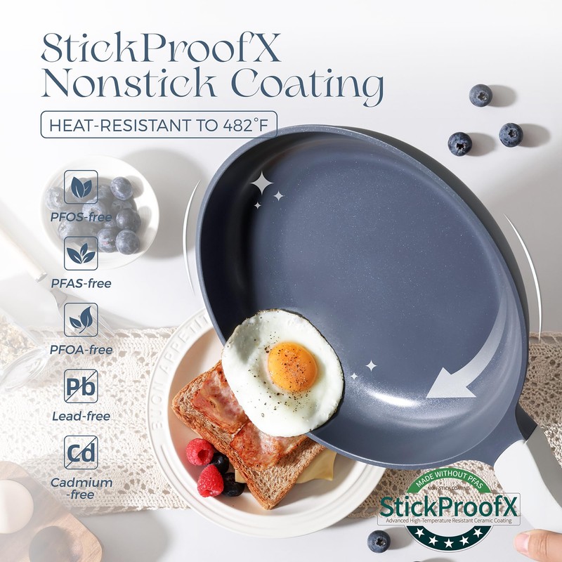 PRICUSIS Nonstick Ceramic Frying Pan Skillet, 8+12 Inch Induction Compatible